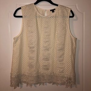Ann Taylor Sleeveless Cream Lace Top, Size Large